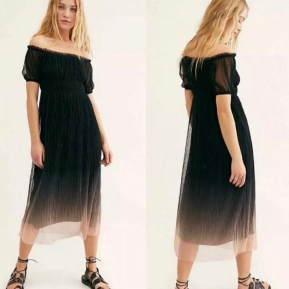 Free People Black to Cream Ombre Off-Shoulder Midi Dress